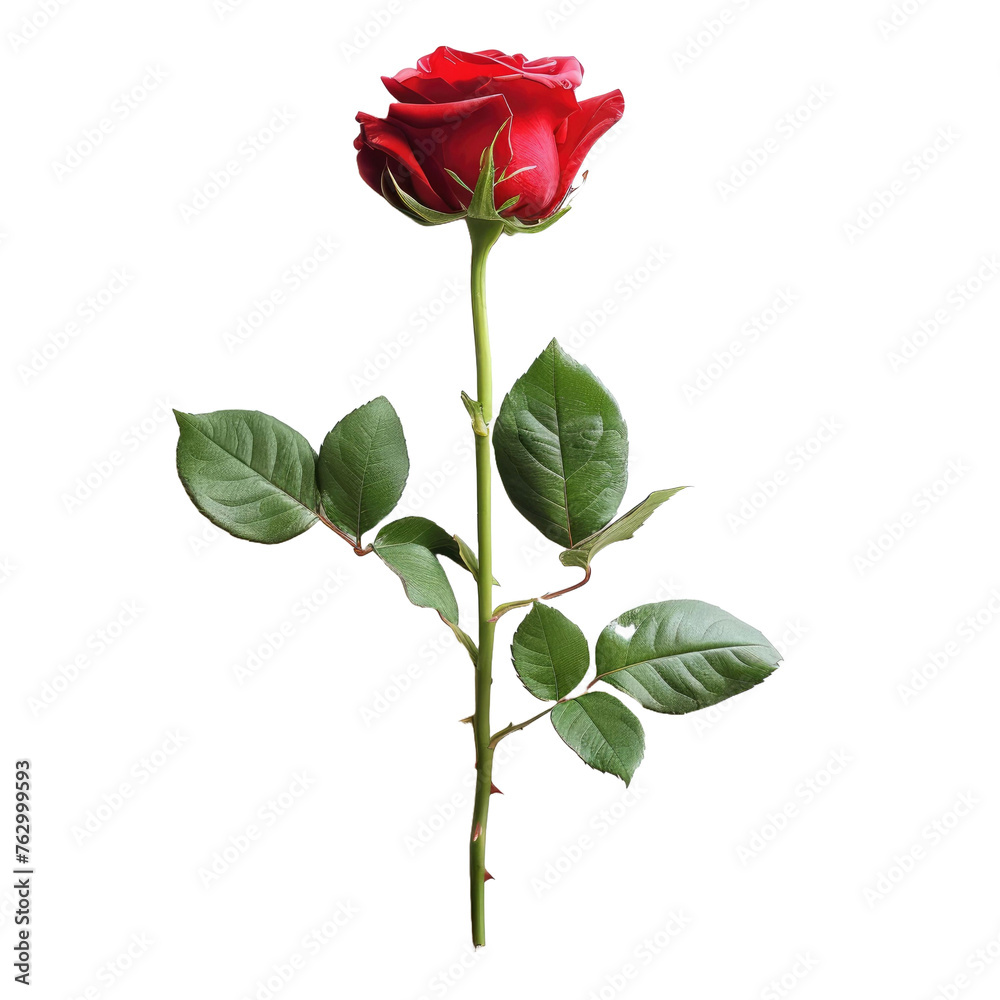 one red rose bud on white isolated background