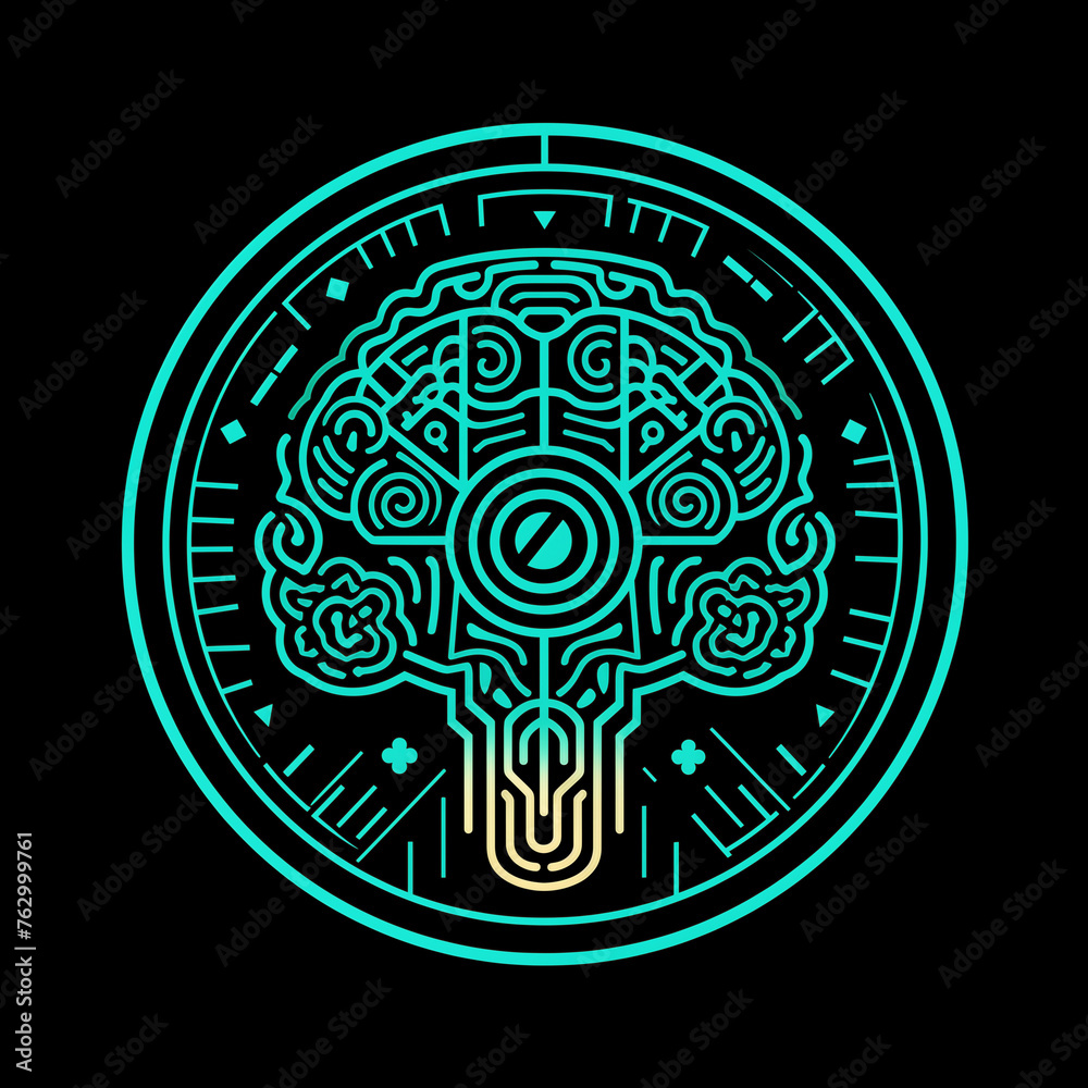 A stylized human brain illustration with a circuit pattern represents intelligence and thought