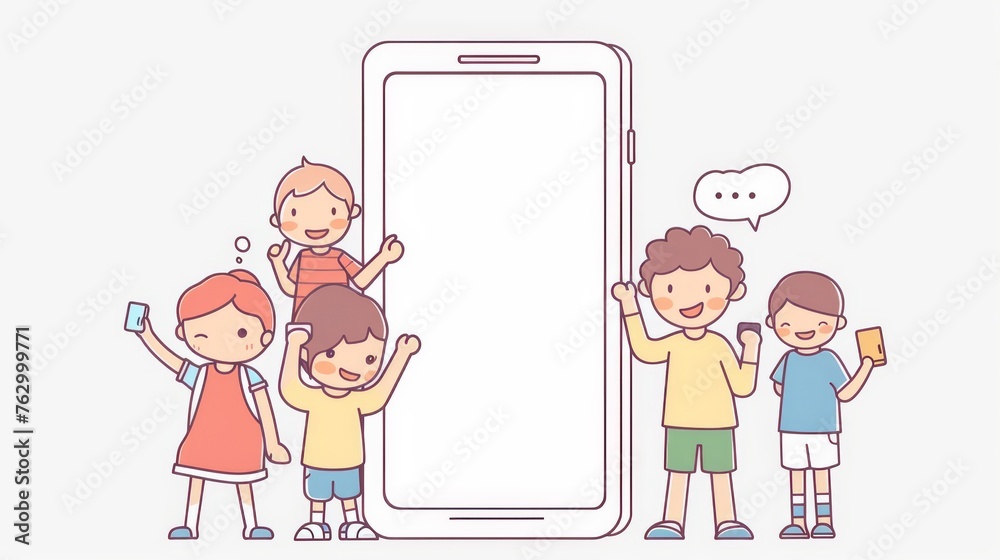 Modern illustration featuring small people and a large smartphone. They are sending texts with their phones. A flat design style minimal modern illustration. Modern illustration featuring small people and a large smartphone. They are sending texts with their phones. A flat design style minimal modern illustration.