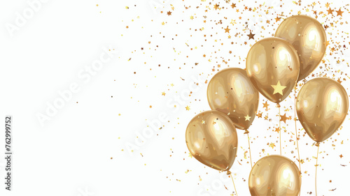 gold balloons with gold stars and a white background. © 酸 杨