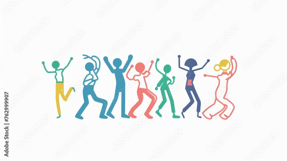 The dancing people icon consists of a tall and small head character. This flat design style modern illustration is available in different sizes.