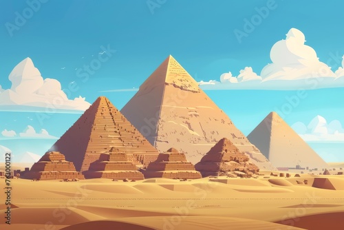 An ancient pharaoh s tomb at Giza  Egypt. Famous old architectural buildings. Great antiquity architecture monuments. Modern illustration.