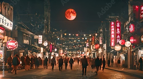 A Night of Mystery and Intrigue, The Blood Moon Casts an Eerie Glow on the Cityscape