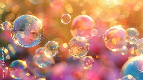 abstract wallpaper background with flying bubbles on a colorful background