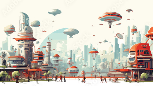 A futuristic megacity bustling with flying vehicles
