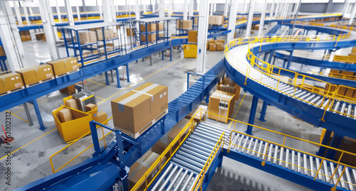 A large warehouse is filled with numerous boxes stacked on pallets, ready for transport and delivery.