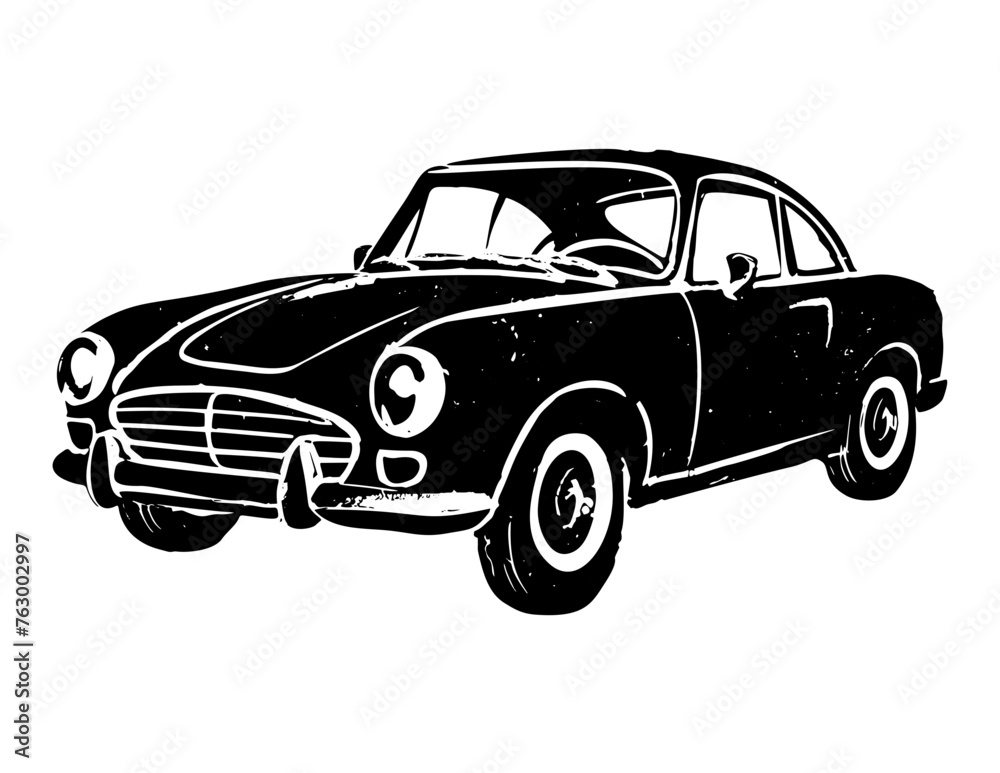 Vector Illustration of a Classic car with lines drawing for logo,icon, black and white	