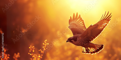 One flying falcon in the nature background photo