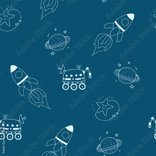 space seamless pattern hand drawn in doodle style. © Ирина Самойлова