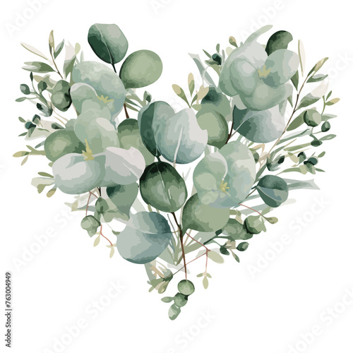 Fototapeta Naklejka Na Ścianę i Meble -  Eucalyptus Floral Heart Clipart clipart isolated on white