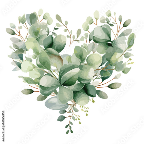 Eucalyptus Floral Heart Clipart clipart isolated on white