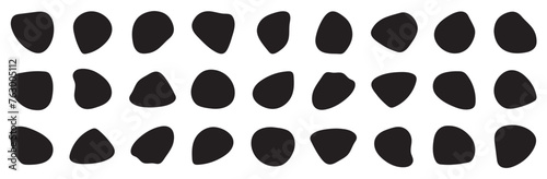 Random shapes. Organic black blobs of irregular shape. Abstract blotch, inkblot and pebble silhouettes, simple liquid amorphous splodge elements. creative minimal bubble stone vector set
