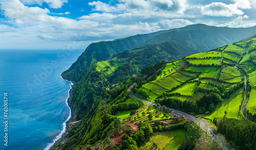Landscape with Miradouro da Ponta do Sossego Nordeste, Sao Miguel island, Azores archipelago, Portugal. photo