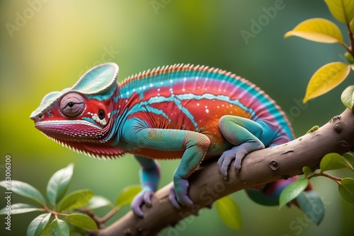 A Rainbow on a Branch: A Hyper-Detailed Chameleon Portrait generative AI  photo