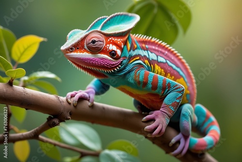 A Rainbow on a Branch: A Hyper-Detailed Chameleon Portrait generative AI  photo
