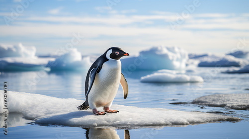 Amidst changing conditions a penguin seeks