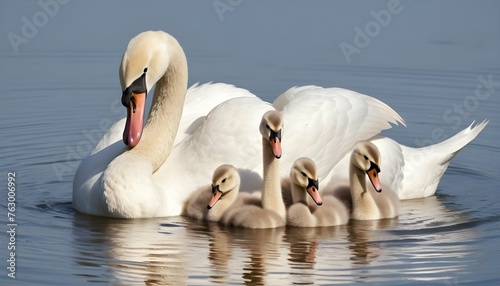 A Swan With Its Cygnets Riding On Its Back A Play Upscaled 2