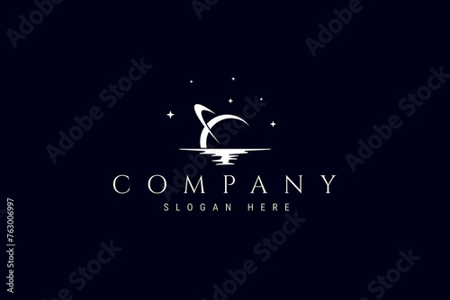 logo design vector illustration abstract image of planet saturn space at the end of the land