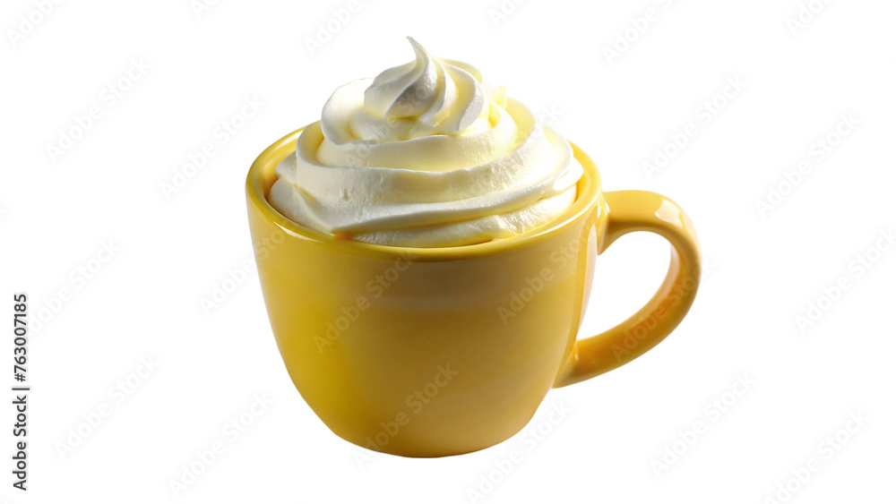 Whipped cream on a yellow ceramic cup. isolated on transparent background. Whipped cream on a yellow ceramic cup. isolated on transparent background.