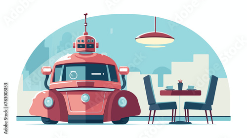 A retro-futuristic robot attending a vintage diner. © Hassan