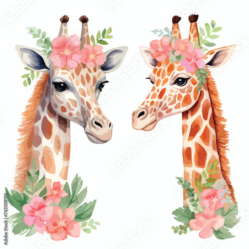 Floral Giraffes Clipart clipart isolated on white background