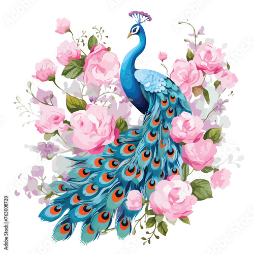 Floral Peacock Clipart clipart isolated on white background