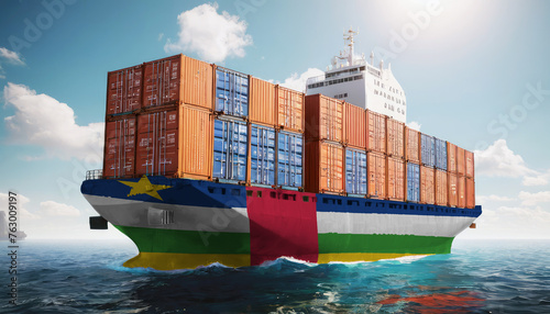 Ship with Central African Republic flag. Sending goods from Central African Republic across ocean. 