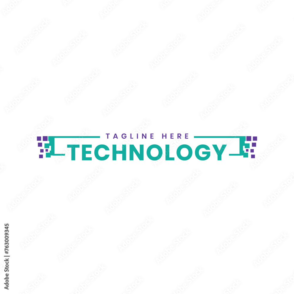 Technology text word mark logo with pixel design vector template Technology text word mark logo with pixel design vector template