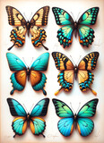  A series of four beautiful, hand-painted butterflies