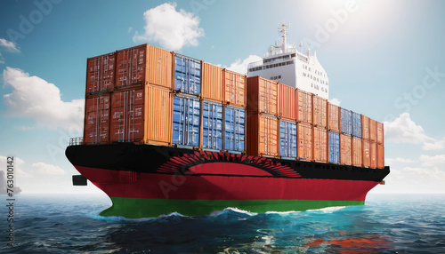 Ship with Malawi flag. Sending goods from Malawi across ocean. Malawi marine logistics companies. Transportation by ships from Malawi.