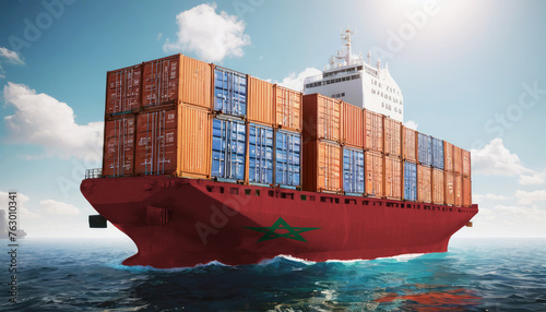 Ship with Morocco flag. Sending goods from Morocco across ocean. Morocco marine logistics companies. Transportation by ships from Morocco.