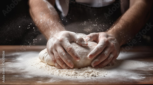 Chef's hands making pizza dough