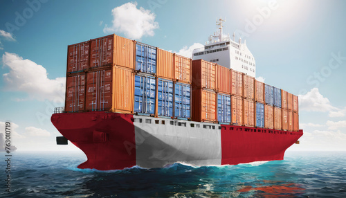 Ship with Peru flag. Sending goods from Peru across ocean. Peru marine logistics companies. Transportation by ships from Peru.