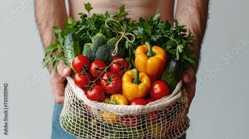 Person holding a basket full of fresh vegetables. healthy eating concept. focus on natural, organic produce. ideal for food and lifestyle blogs. AI