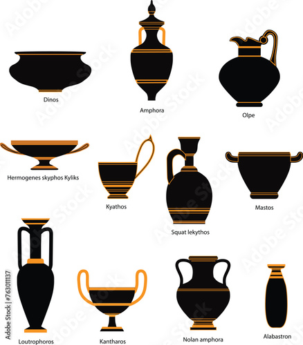 Greek ancient ceramic pottery vector collection