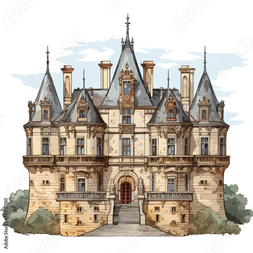 French Castle Clipart clipart isolated on white background
