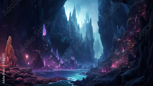 An otherworldly and magical mountain landscape with 