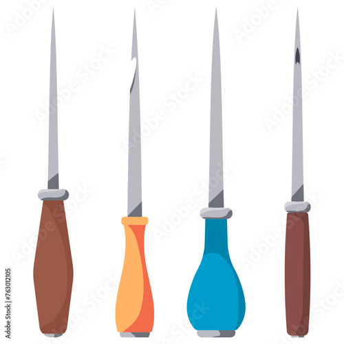 Awl for sewing vector cartoon set isolated on a white background.