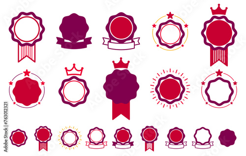 Vector round shaped stamps or stickers set isolated over white, classical badges or icons, logotypes design in old retro style, simple icons template with blank space.