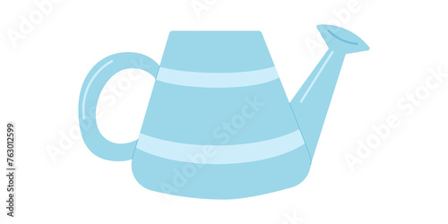 Watering can icon vector flat simple graphic illustration isolated clipart image. Vector blue watering can isolated on a white background. Gardening tools. Flat cartoon colorful vector illustration