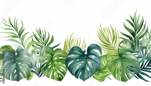 Watercolor banner tropical leaves isolated