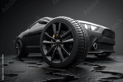 car black tyre on isolated transparent background 