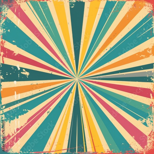 Retro rays of color vector background with a grunge effect