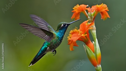 Hummingbird Long tailed Sylph Aglaiocercus ingi with o