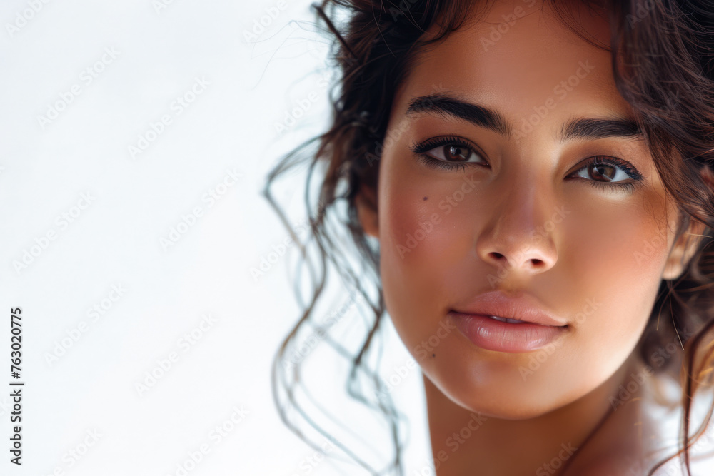 Young hispanic woman beauty portrait with ample copy space