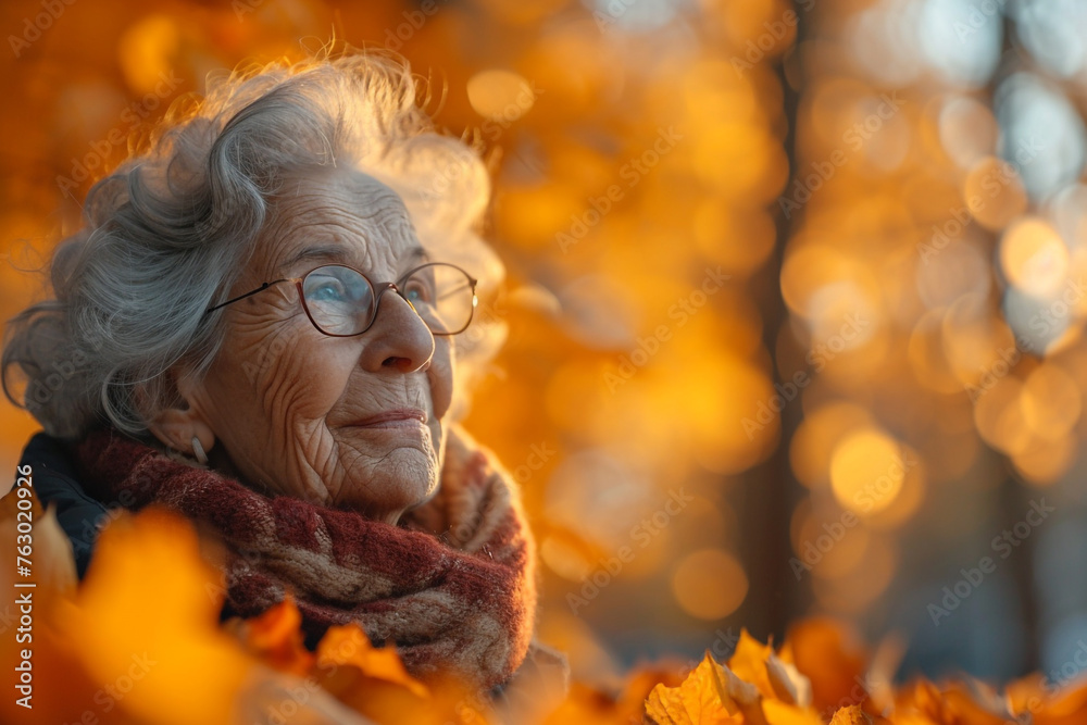 Elderly woman enjoying the sunny autumn day in the park Elderly woman enjoying the sunny autumn day in the park