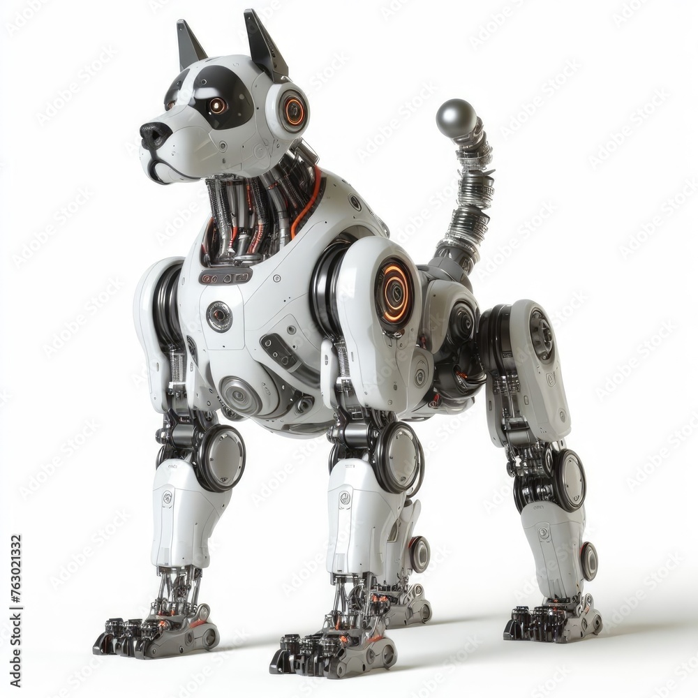 A robot dog standing on a white background A robot dog standing on a white background