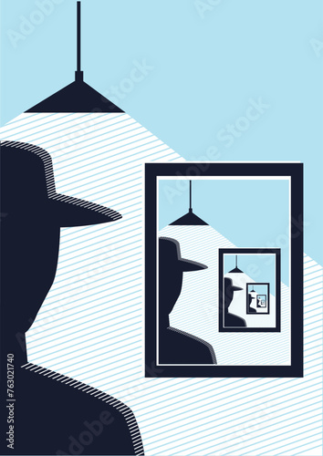 Infinity and beyond. Repeating image of a man looking at the mirror. Editable Clip Art. photo