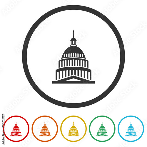 United States Capitol building icon. Set icons in color circle buttons