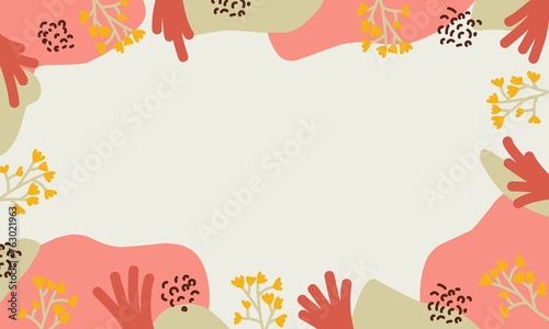 Abstract trendy organic shapes background with hand drawn flowers